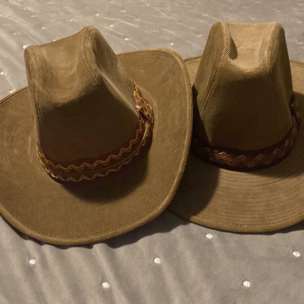 2 Vintage Brown Canyon Trails Western Corduroy Cowboy Rancher Hats Band.